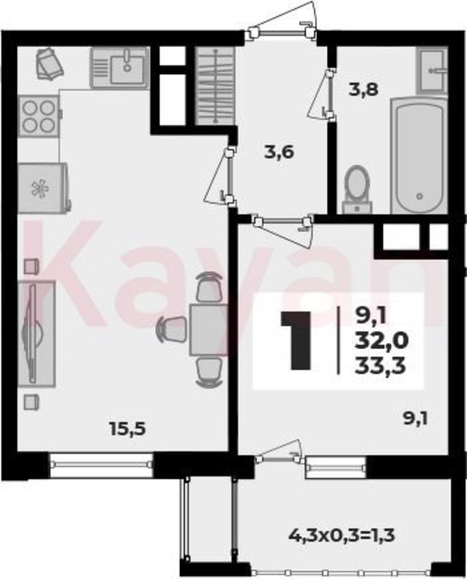Купить квартиру за 4 279 100 рублей на ул Бжегокайская