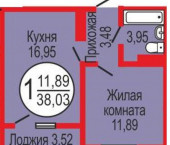 1-комн, 38кв м, этаж 8/17 Уральская улица, 2/25