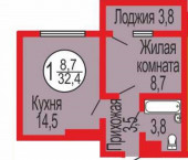 1-комн, 33.1 кв м, этаж 6/15 Уральская улица, 2/17