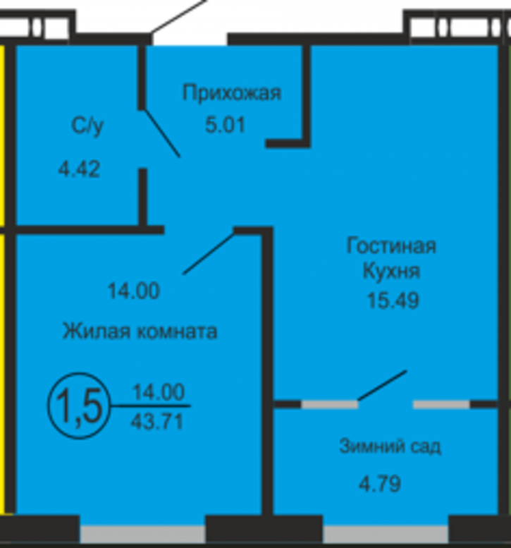 1-комн квартира улица Ткачёва, 16/4