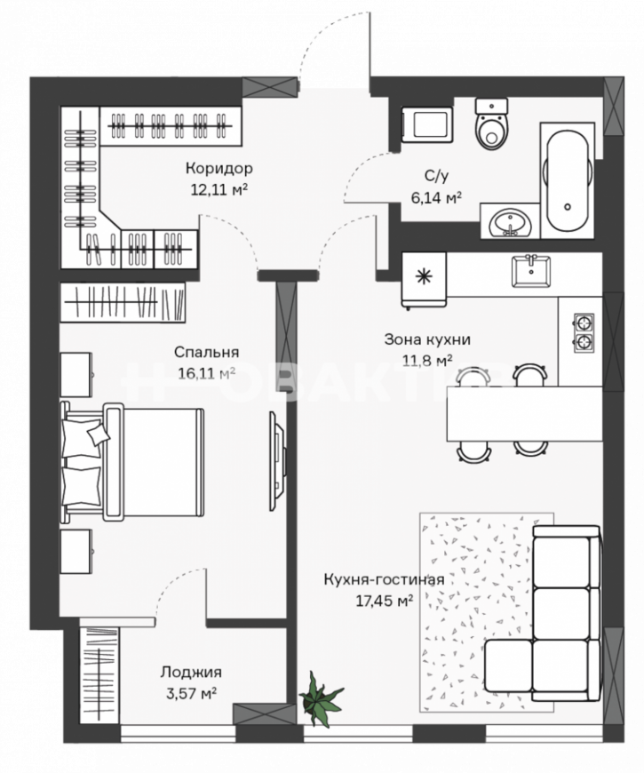 2-комн квартира в новом доме улица Московская, 77