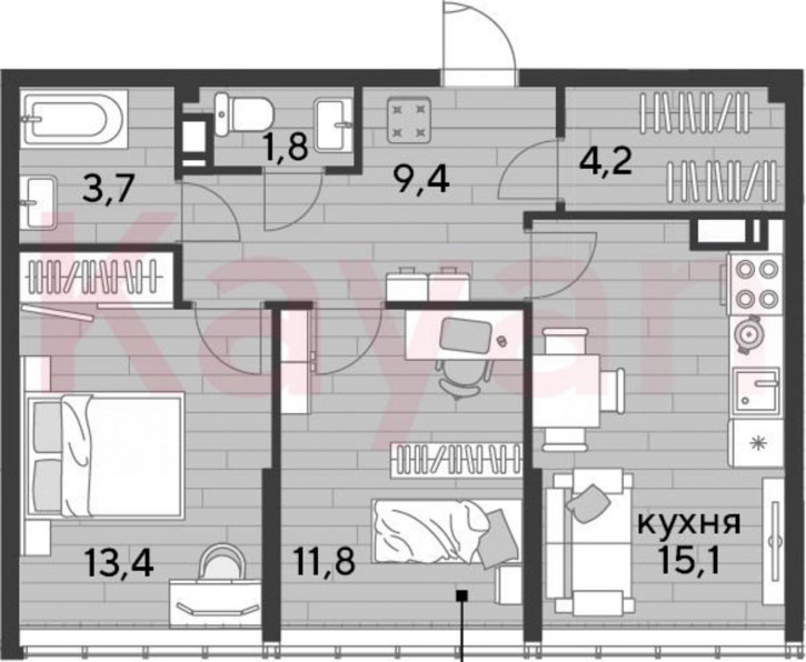 2-комн квартира в новом доме ул Западный Обход