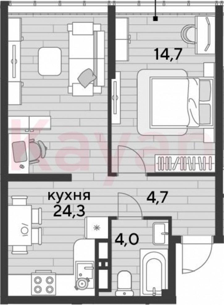 1-комн квартира в новом доме ул Западный Обход