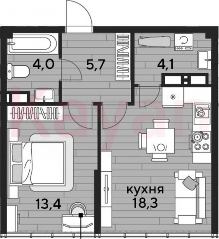 1-комн квартира в новом доме ул Западный Обход