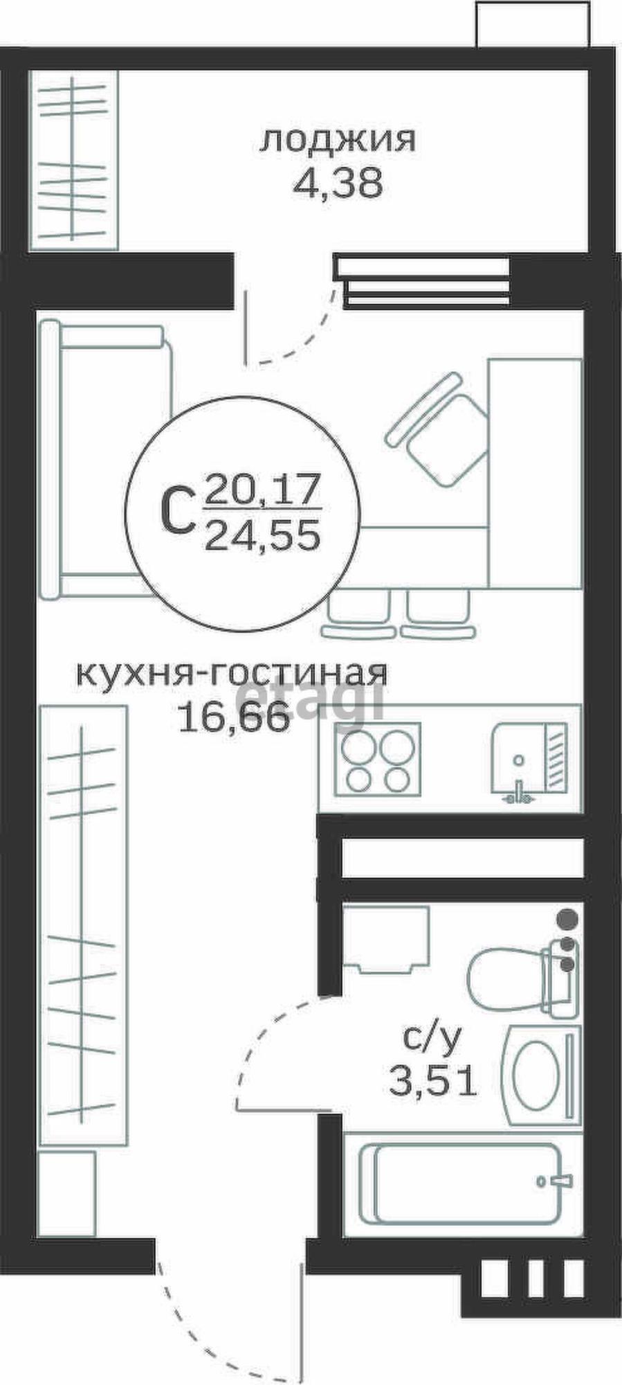 Купить студию за 2 900 000 рублей на Петра Ершова, 10