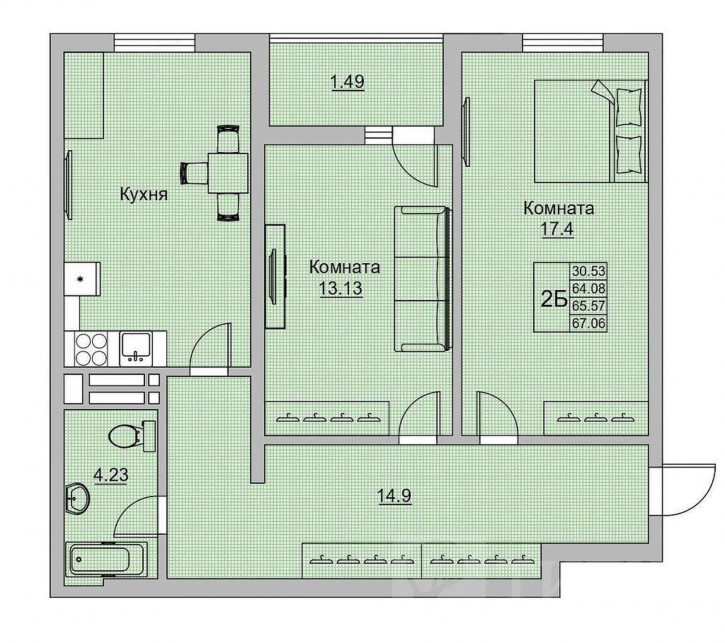 2-комн квартира Нагибина