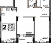 2-комн, 67 кв м, этаж 8/8 Чапаева ул, 6