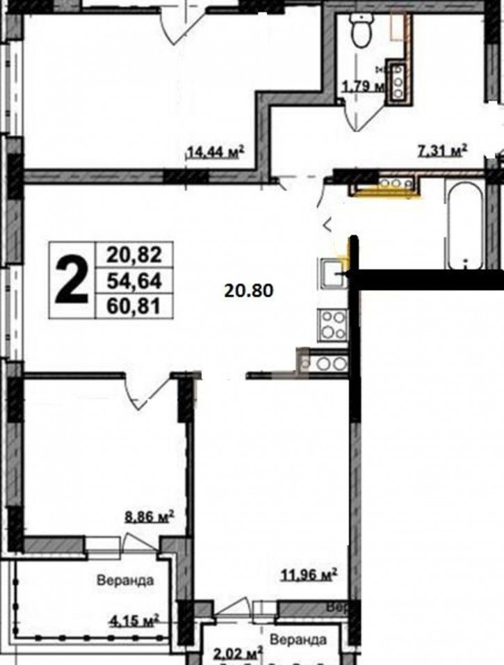 2-комн квартира в новом доме Чапаева ул, 6