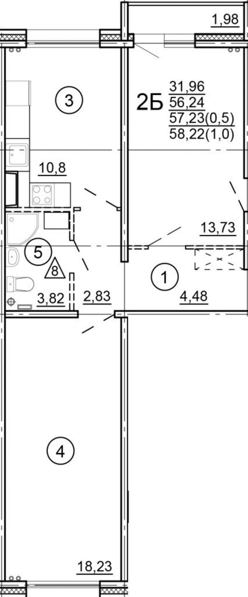 Купить квартиру за 5 413 840 рублей на Новочеркасская ул, 48