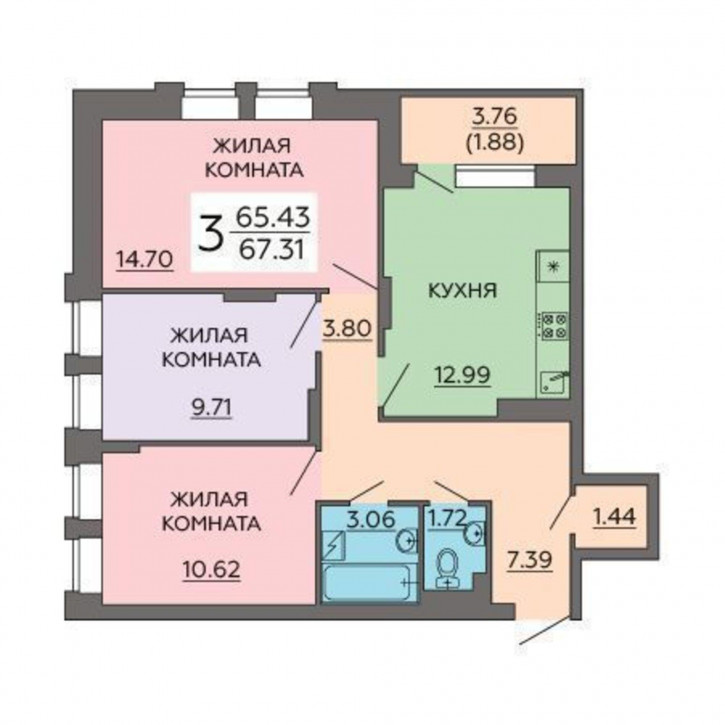 3-комн квартира в новом доме улица Гаршина, д. 25
