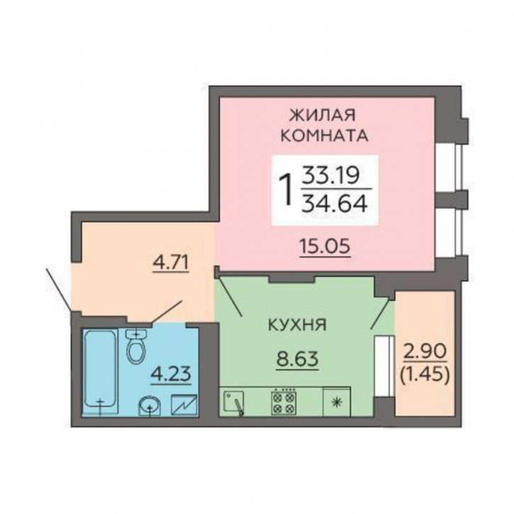 1-комн квартира в новом доме улица Гаршина, д. 25