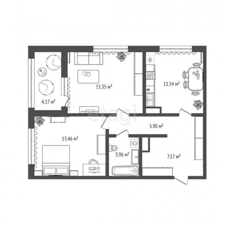 2-комн квартира Ставропольская, 95
