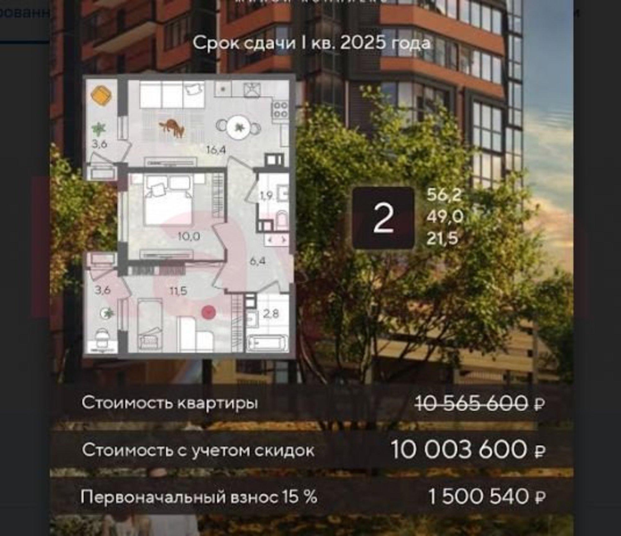 Купить квартиру за 10 003 600 рублей на Новороссийская ул.