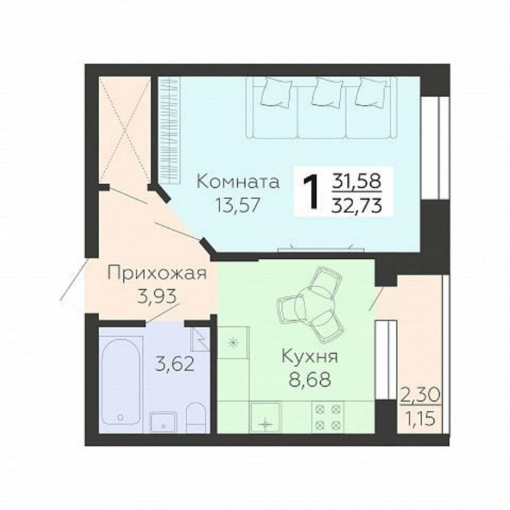 1-комн квартира в новом доме улица Независимости, 78