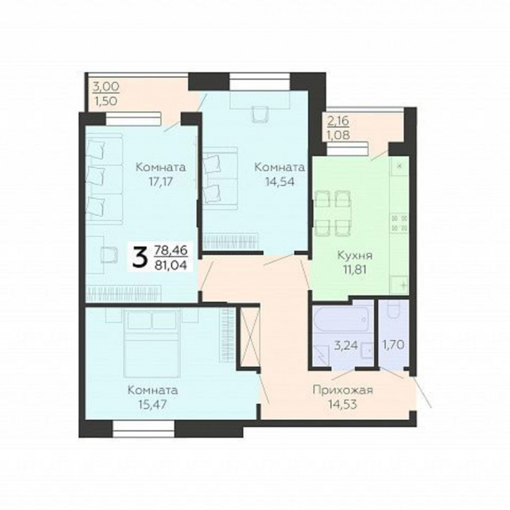 3-комн квартира в новом доме улица Независимости, 78