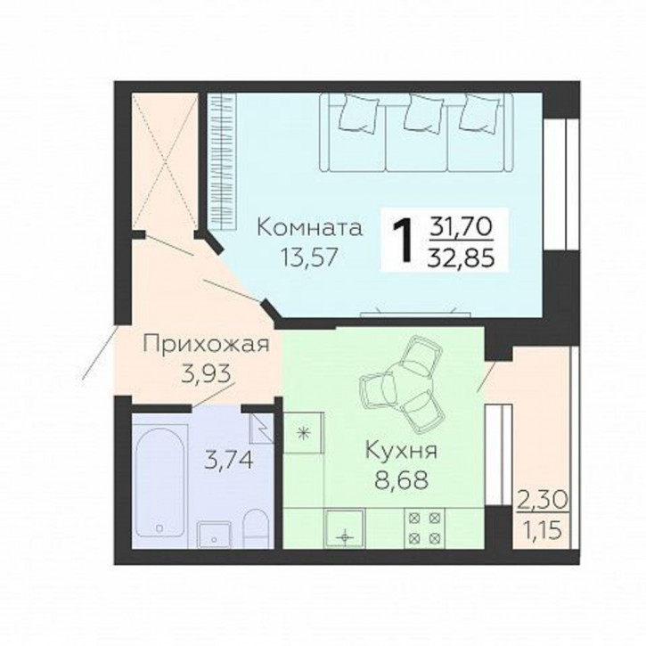 1-комн квартира в новом доме улица Независимости, 78