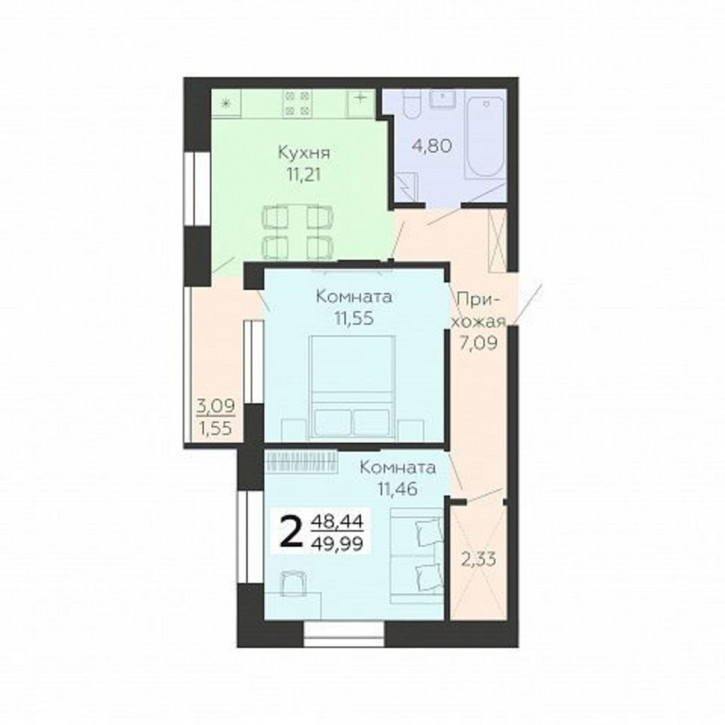 2-комн квартира в новом доме улица Независимости, 78