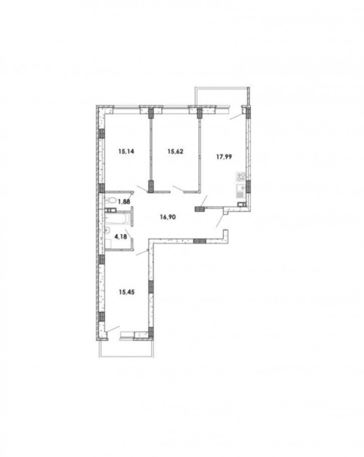 3-комн квартира в новом доме улица Курчатова, 26 б