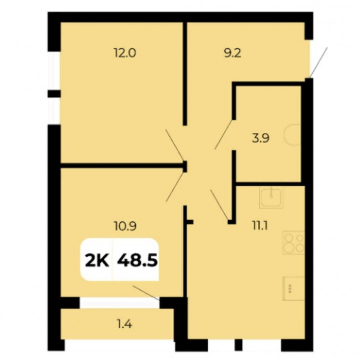 2-комн квартира в новом доме ул. Венеры, к.1