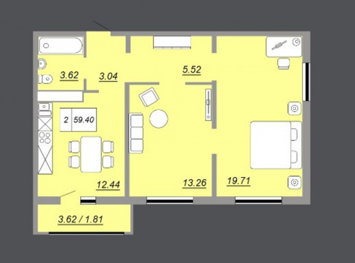 2-комн квартира улица Юркина, 8