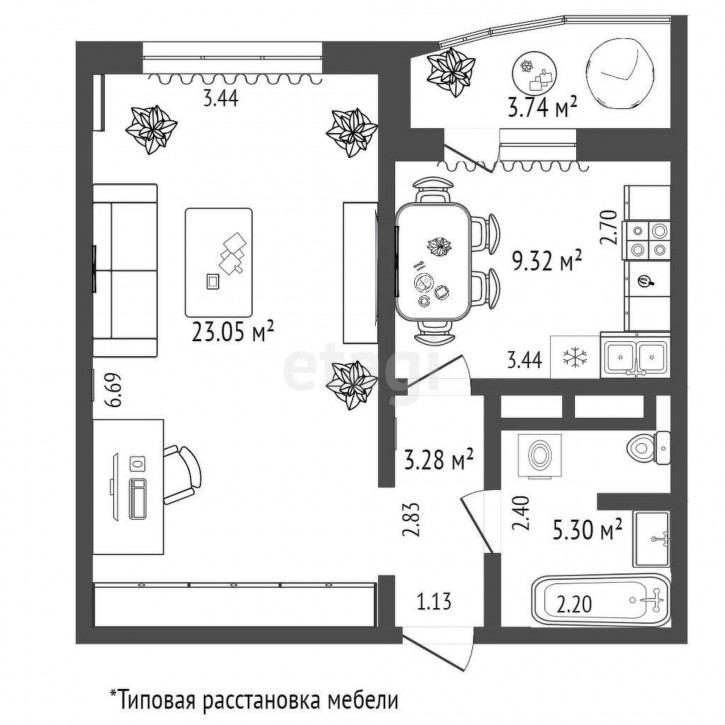 1-комн квартира Федюнинского, 58/2
