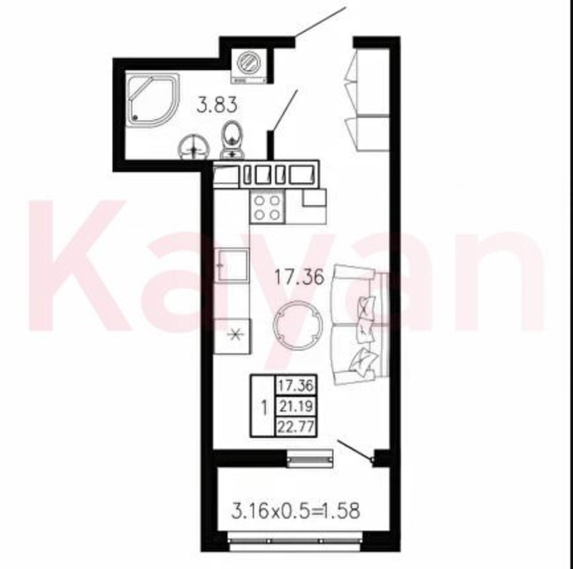 Купить студию за 2 504 700 рублей на им. С.Есенина ул.