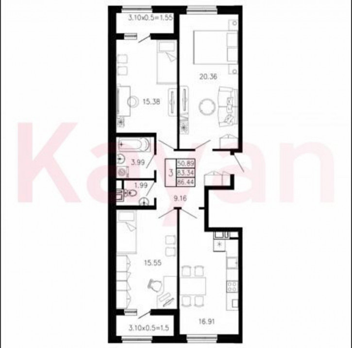 3-комн квартира им. С.Есенина ул.