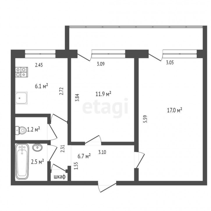 2-комн квартира Энергостроителей, 2