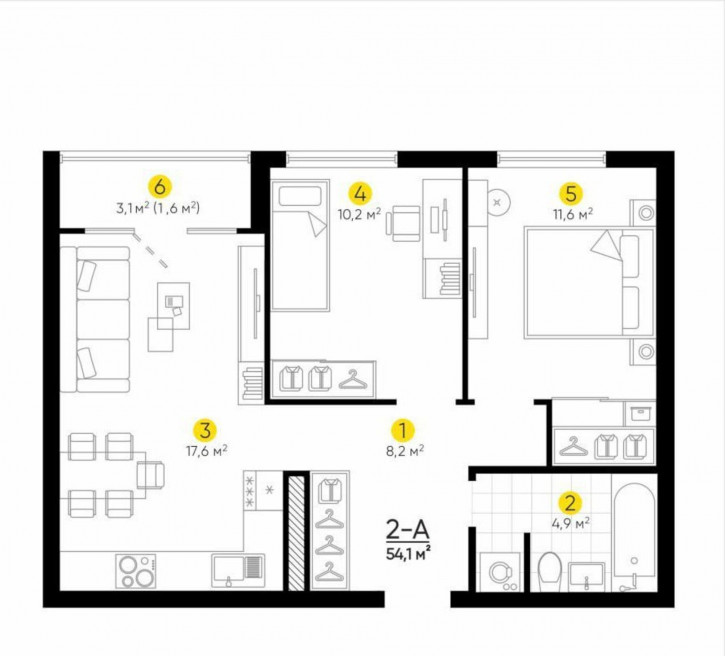 2-комн квартира в новом доме ул. Академика Ландау, 3