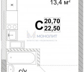 1-комн, 22.5 кв м, этаж 8/25 Коломенская ул, 8А