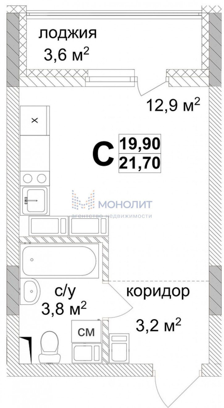 1-комн квартира в новом доме Коломенская ул, 8А