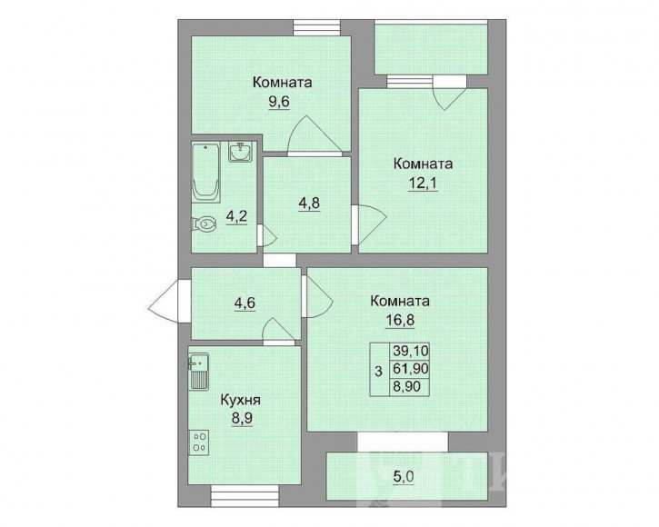 3-комн квартира Платова