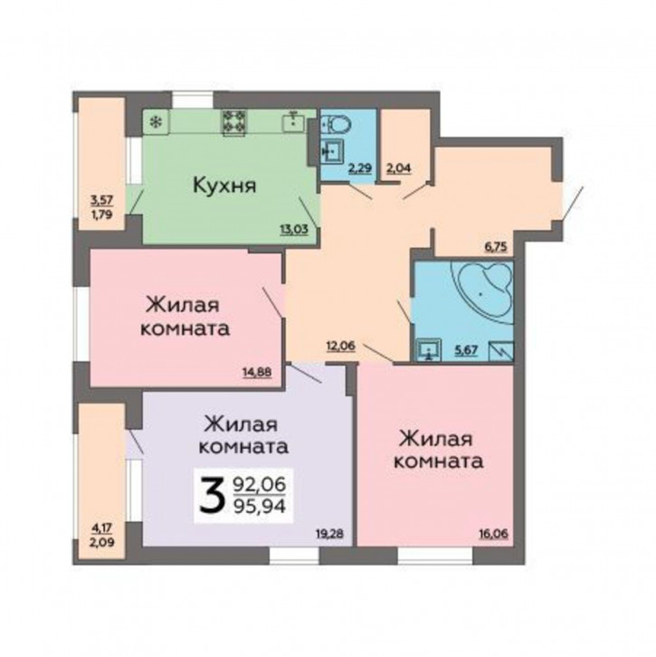 3-комн квартира в новом доме улица Краснознаменная, 109/1