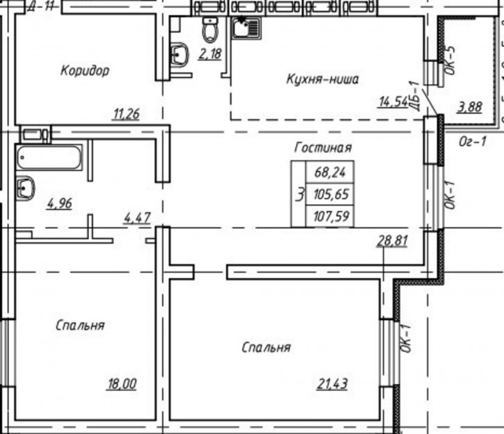 3-комн квартира Уральская улица, 2Д