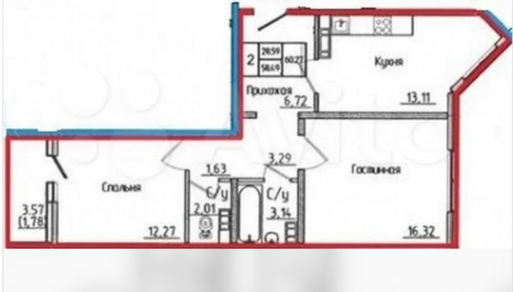 2-комн квартира в новом доме улица Фронтовиков, 8/3