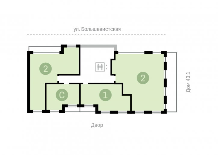 2-комн квартира в новом доме Большевистская, д. 43-2