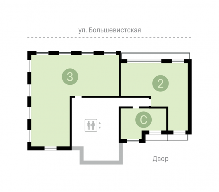 3-комн квартира в новом доме Большевистская, д. 43-2