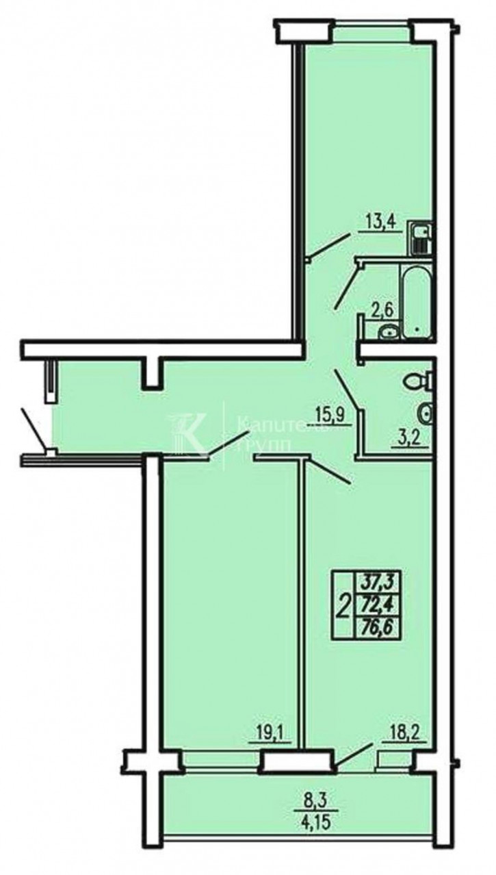 2-комн квартира улица Бирюзова, 6Б