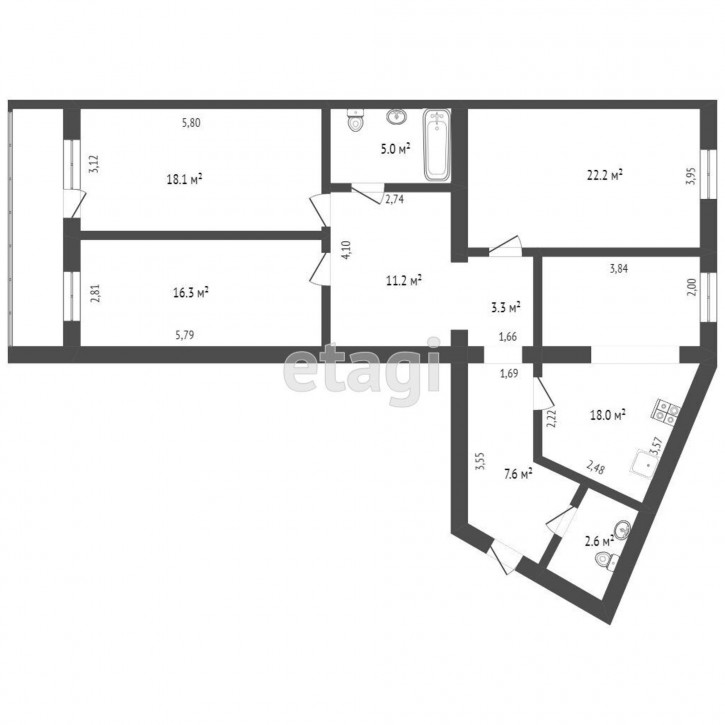 3-комн квартира Самарцева, 3