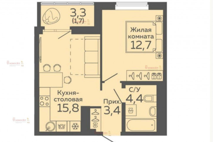 1-комн квартира Новосинарский б-р 3