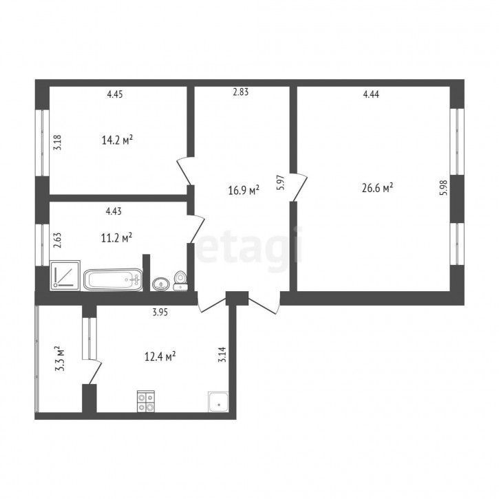 2-комн квартира Чернышевского, 2б/7