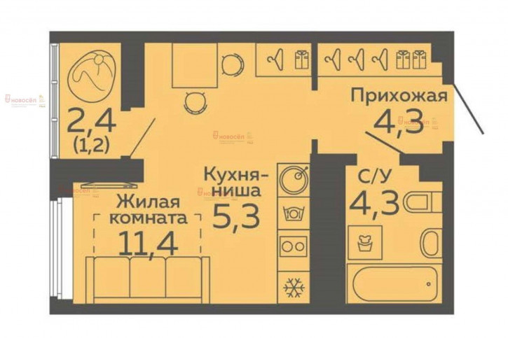 1-комн квартира Новокольцовская 3