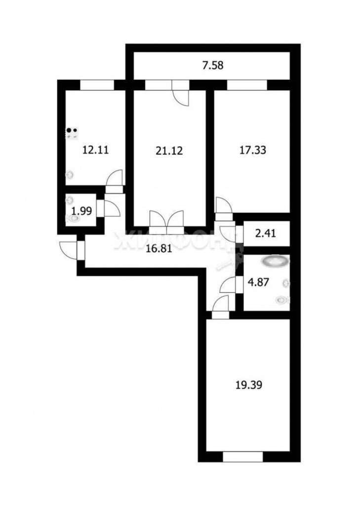 3-комн квартира Копылова улица, д.19