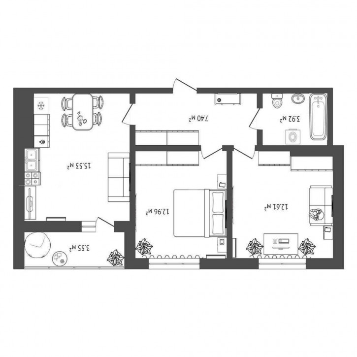 2-комн квартира Менжинского, 60