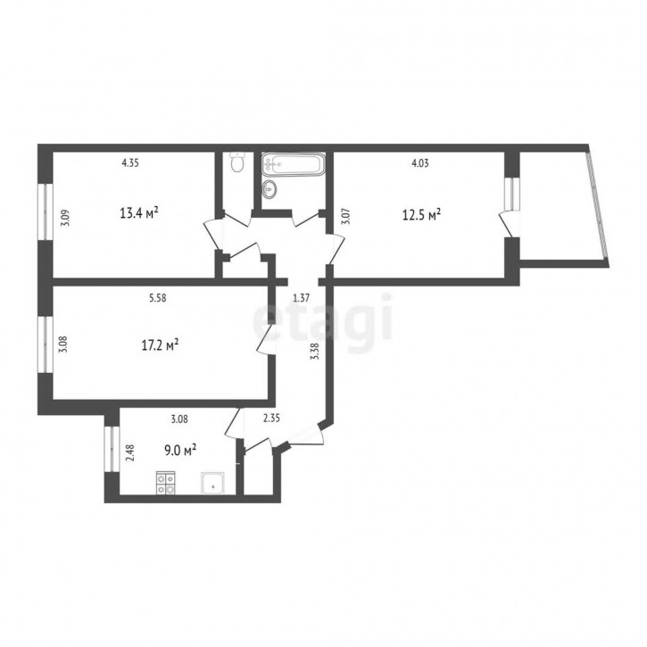 3-комн квартира Профсоюзная, 32