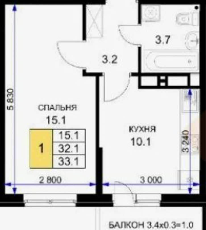 1-комн квартира Героя Ростовского ул, 8к5