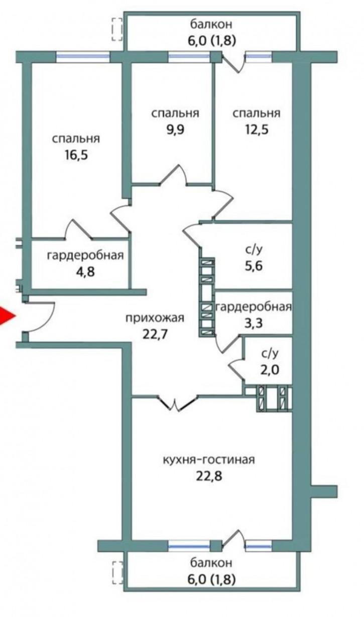 3-комн квартира в новом доме Съездовская улица, 5