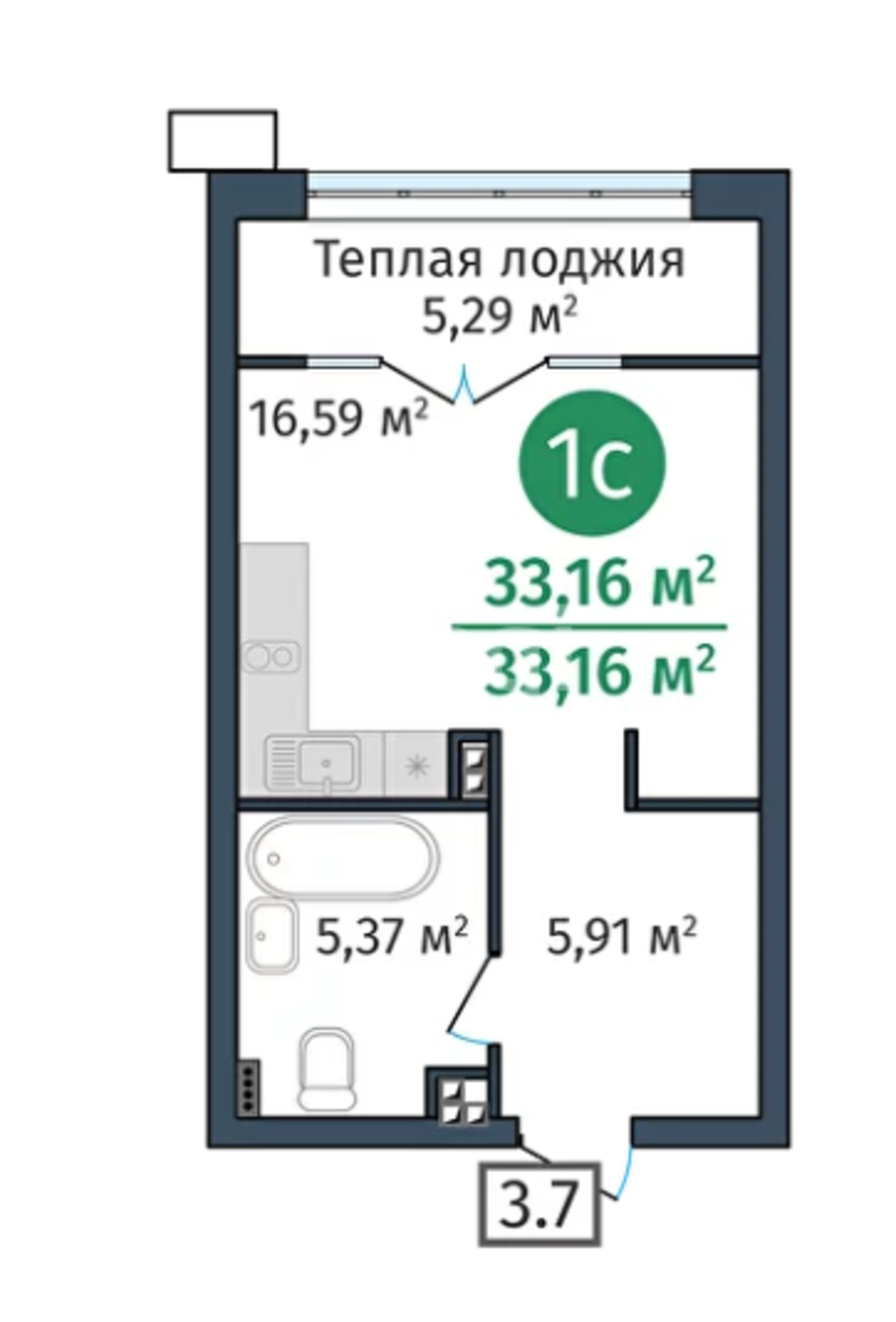 Купить студию за 3 980 000 рублей на Краснооктябрьская, 6