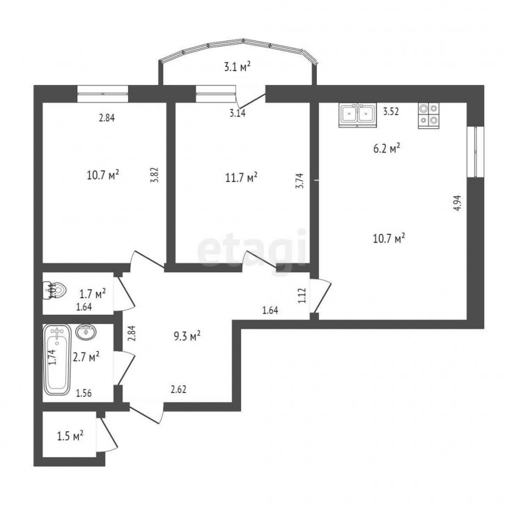 3-комн квартира в новом доме Героев космоса, 9