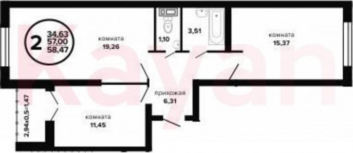 2-комн квартира в новом доме ул Российская
